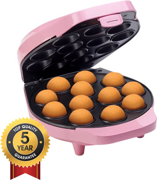 Bestron Cake pop maker - DCPM12 - 700W - 12 cake pops - Incl. 12 stokjes & vorkjes - Roze - 5 jaar garantie
