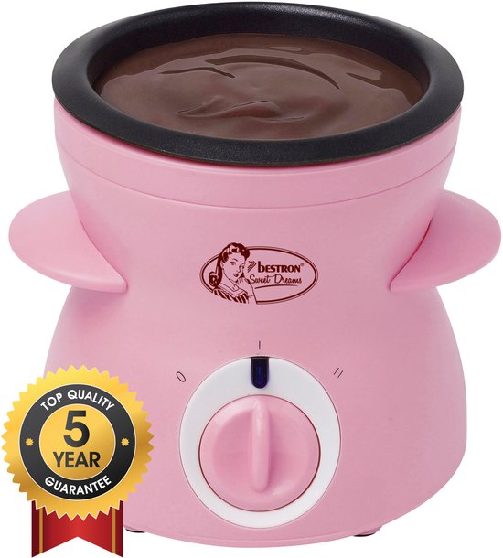 Bestron Chocolade Fondue DCM043P - Elektrische fondue - 5 personen - 10 Fonduevorkjes - Roze - 5 jaar garantie