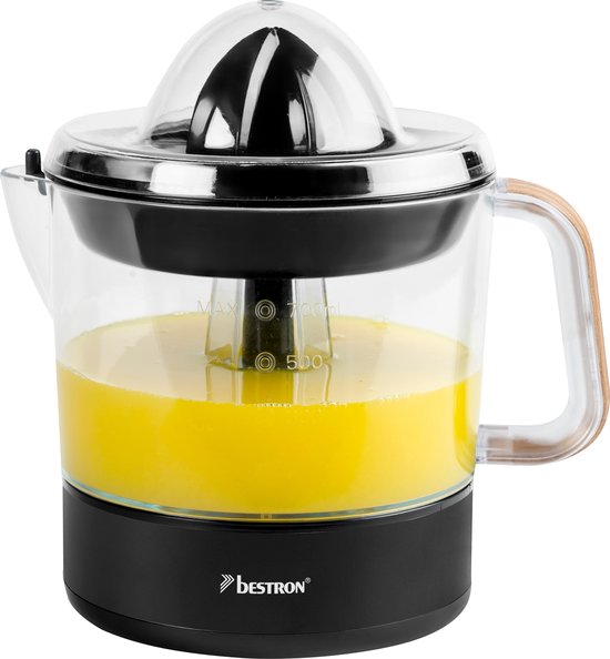 Bestron Citruspers Elektrisch - ACJ350BW - 40W - Incl. 2 perskegels, aromadeksel, sap reservoir - 0,7 Liter - Zwart - 5 jaar garantie van Merkloos