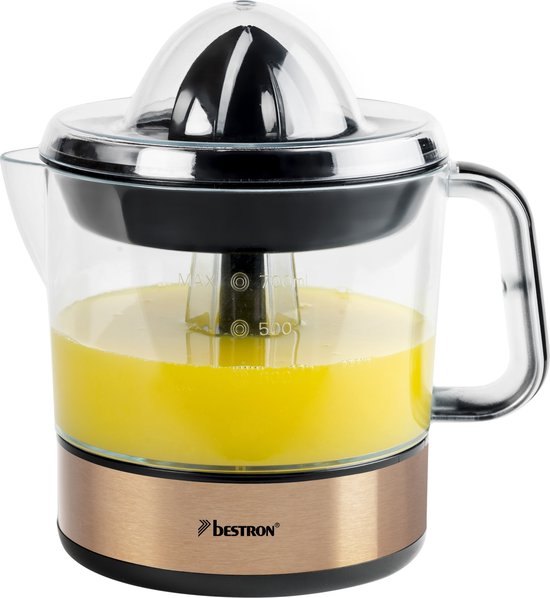 Bestron Citruspers Elektrisch - ACJ350CO - 40W - Incl. 2 perskegels, aromadeksel, sap reservoir - 0,7 Liter - Koper - 5 jaar garantie van Merkloos