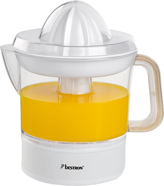 Bestron Citruspers Elektrisch - ACJ350NH - 40W - Incl. 2 perskegels, aromadeksel, sap reservoir - 0,7 Liter - Wit - 5 jaar garantie van Merkloos