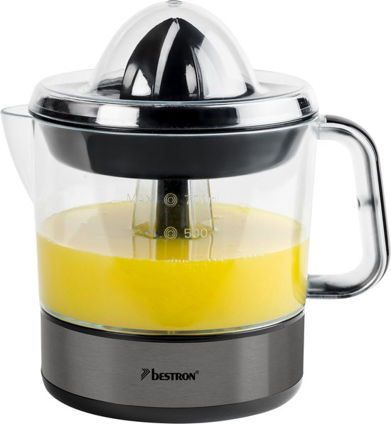 Bestron Citruspers Elektrisch - ACJ350TG - 40W - Incl. 2 perskegels, aromadeksel, sap reservoir - 0,7 Liter - Titangrijs - 5 jaar garantie