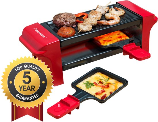 Bestron Gourmetset - AGR102 - 350W - Bakplaat 2 personen - Incl. 2 pannen, spatels - Rood - 5 jaar garantie
