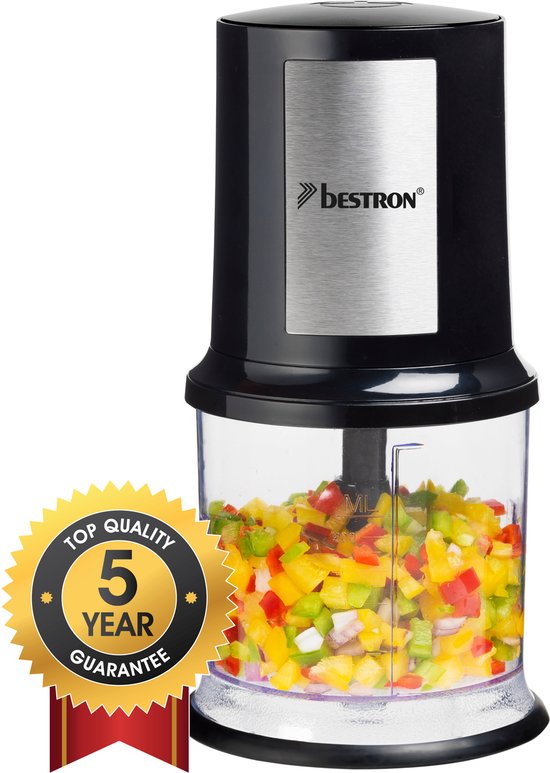 Bestron Hakmolen - AKC200 - 500ml inhoud - 2 RVS messen - Pulsfunctie - Zwart - 5 jaar garantie
