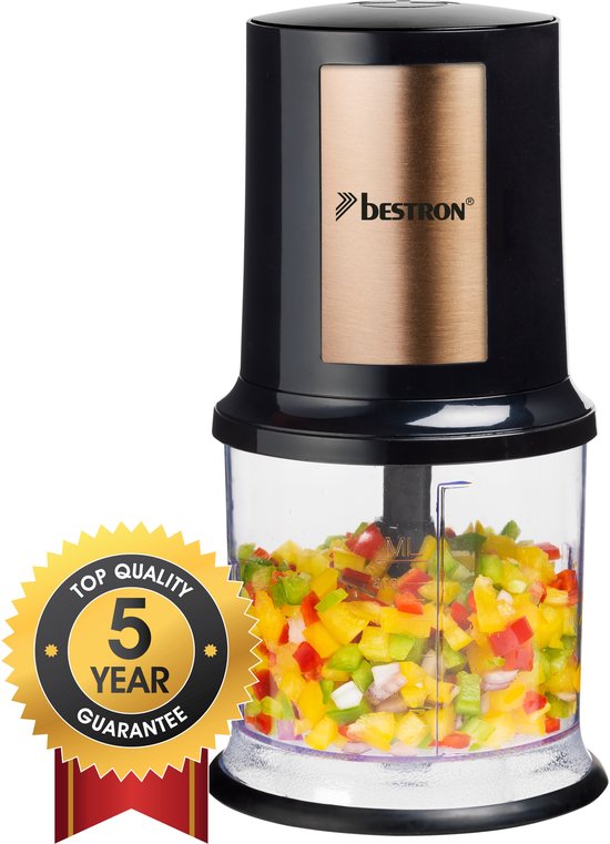 Bestron Hakmolen - AKC200CO - 500ml inhoud - 2 RVS messen - Pulsfunctie - Koper - 5 jaar garantie van Bestron