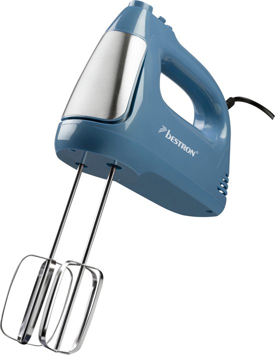 Bestron Handmixer AHM400SPNB – 300W – 6 Snelheden + Turbo – Inclusief Gardes en Deeghaken – Retro blauw van Merkloos