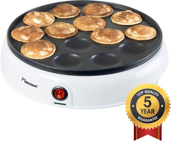 Bestron Poffertjespan - APFM700W - 800W - Poffertjesmaker - Electrisch - Wit - 5 jaar garantie