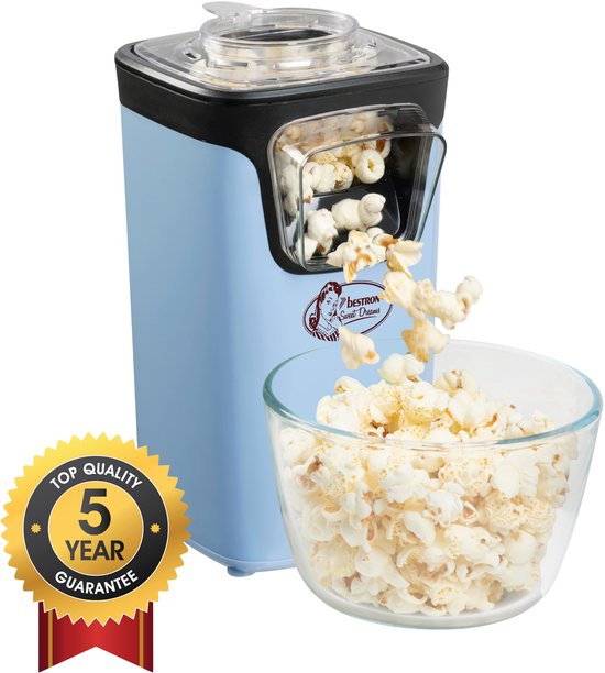 Bestron Popcorn machine - APC200B - popcornmaker - Incl. 10 popcorn zakken - Klaar in 2 min - Blauw - 5 jaar garantie
