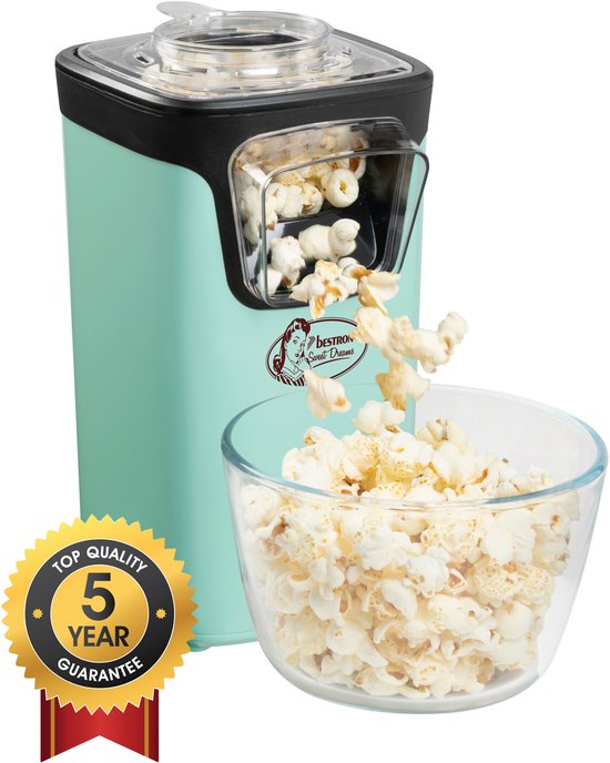 Bestron Popcorn machine - APC200M - popcornmaker - Incl. 10 popcorn zakken - Klaar in 2 min - Mint - 5 jaar garantie