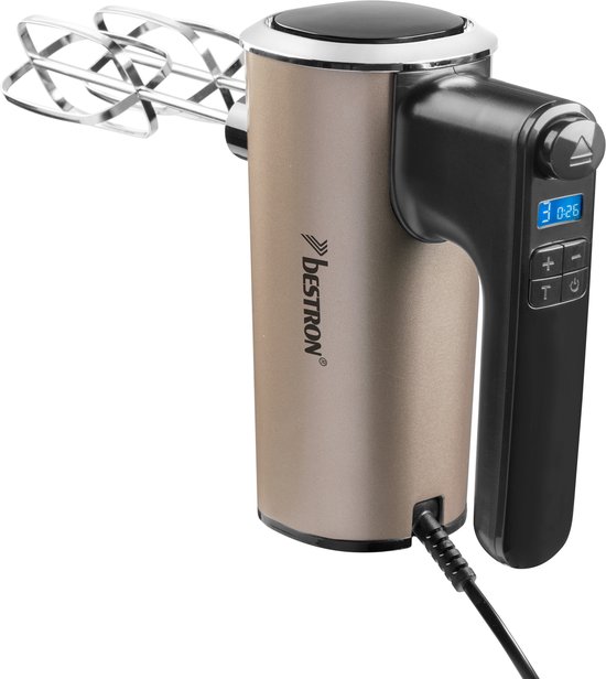 Bestron Power Handmixer, krachtige handmixer met 6 snelheden, turbo-functie & LCD-display, mixer inclusief 2 gardes & 2 kneedhaken, lichtgewicht van 1KG, kleur: Beige van Bestron