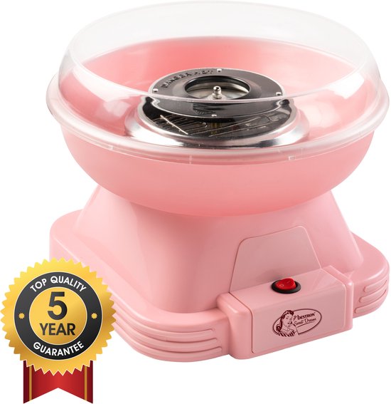 Bestron Suikerspinmachines - ACCM400P - Cotton Candy - Incl. 10 stokjes & maatlepel - Roze - 5 jaar garantie