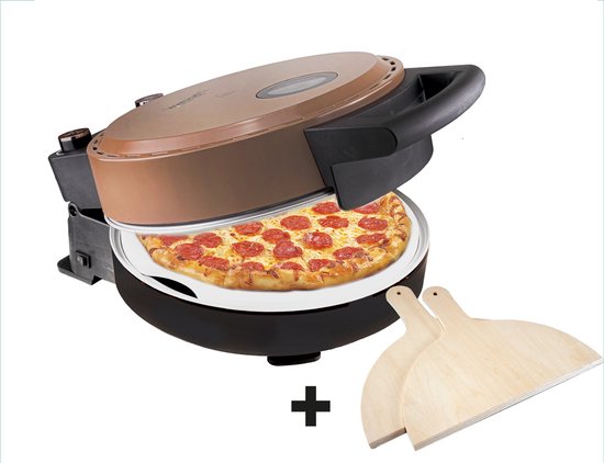 Bestron Turbo Pizzaoven - 320°C - Knapperige pizza’s in 5–10 min - Inclusief pizzasteen & 2 houten spatels - Koperkleur - 5 jaar garantie