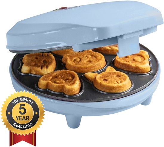 Bestron Wafelijzer - AAW700B - 700W - Mini cakes - Dierenvormpjes - Blauw - 5 jaar garantie