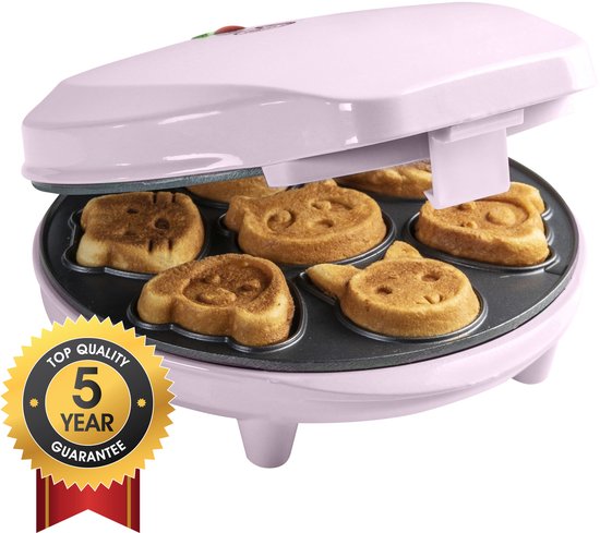 Bestron Wafelijzer - AAW700P - 700W- Mini cakes - Dierenvormpjes - Roze - 5 jaar garantie van Bestron