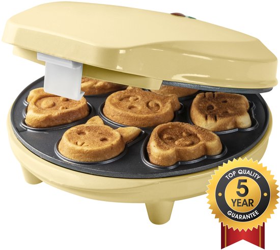 Bestron Wafelijzer - AAW700V - 700W - Mini cakes - Dierenvormpjes - Geel - 5 jaar garantie van Bestron