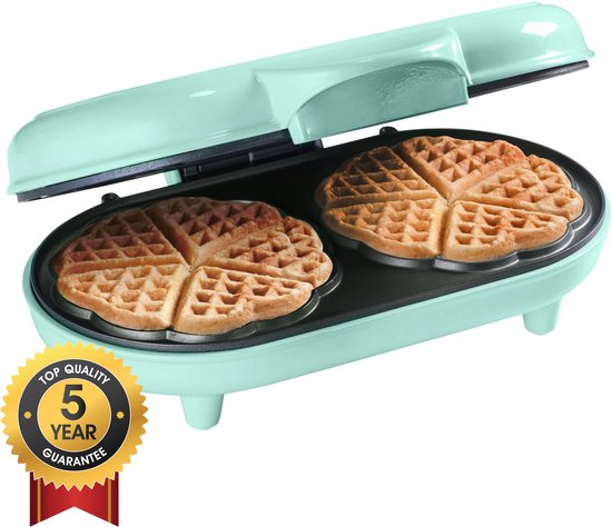 Bestron Wafelijzer - ADWM1000M - 1000W - 10 hartvormige wafels - Anti aanbaklaag - Mint - 5 jaar garantie van Bestron