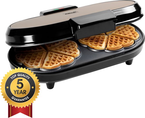 Bestron Wafelijzer - ADWM730SAT - 1000W - 10 hartvormige wafels - Anti aanbaklaag - Beige/Zwart - 5 jaar garantie van Bestron