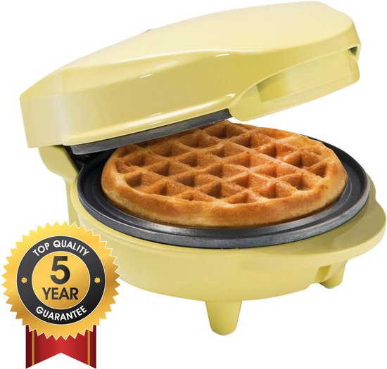 Bestron Wafelijzer - AMW500V - 550W - Mini wafel - Anti aanbaklaag - Geel - 5 jaar garantie van Bestron