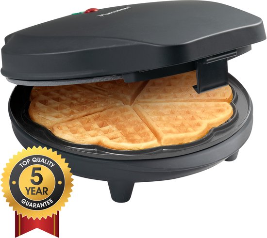 Bestron Wafelijzer - ASW217BL - 700W - 5 hartvormige wafels - Anti aanbaklaag - Zwart - 5 jaar garantie