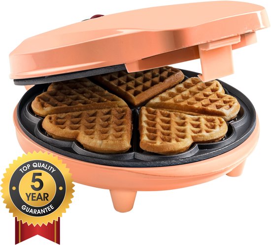 Bestron Wafelijzer - ASW217PE - 700W - 5 hartvormige wafels - Anti aanbaklaag - Oranje - 5 jaar garantie van Bestron