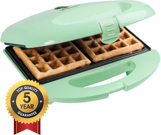 Bestron Wafelijzer - ASW401 - 700W - 2 wafels - Anti aanbaklaag - Groen - 5 jaar garantie van Bestron