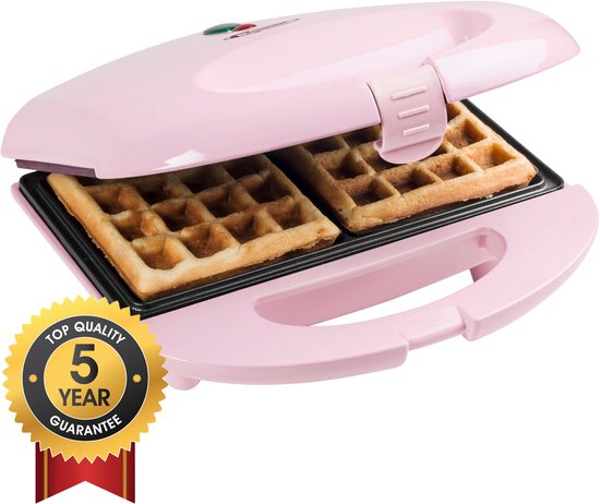 Bestron Wafelijzer - ASW401P - 700W - 2 wafels - Anti aanbaklaag - Roze - 5 jaar garantie