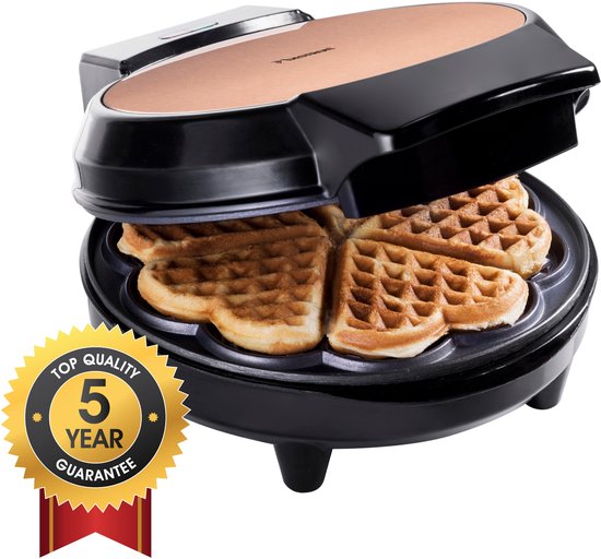 Bestron Wafelijzer - AWM700CO - 700W - 5 hartvormige wafels - Anti aanbaklaag - Koper/Zwart - 5 jaar garantie van Bestron