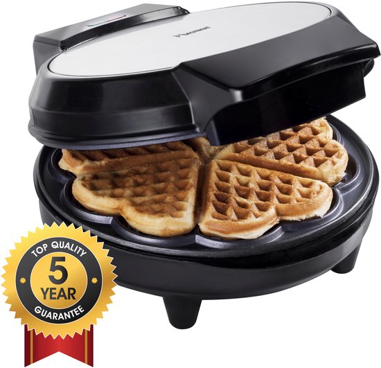 Bestron Wafelijzer - AWM700S - 700W - 5 hartvormige wafels - Anti aanbaklaag - Zilver/Zwart - 5 jaar garantie van Bestron