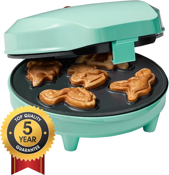 Bestron Wafelijzer - AWMD5M - 700W - Mini cakes - Dino vorm - Mint - 5 jaar garantie