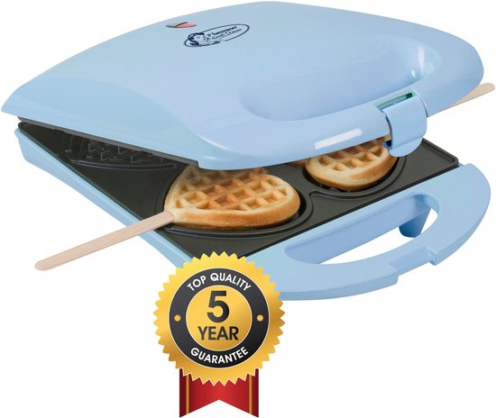 Bestron Wafelijzer - DSW271B - 1400W - 4 mini hartvormige wafels - Incl. 20 houten stokjes - Blauw - 5 jaar garantie van Bestron
