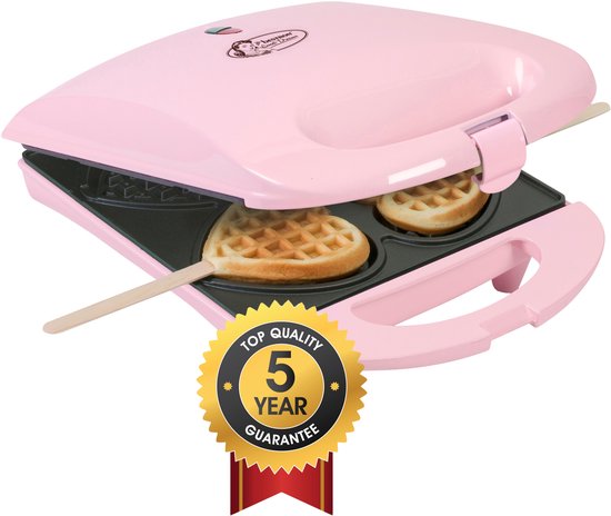 Bestron Wafelijzer - DSW271P - 1400W - 4 mini hartvormige wafels - Incl.20 houten stokjes - Roze van Bestron