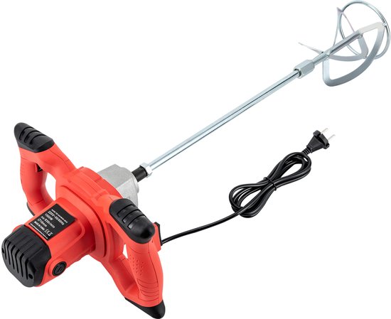 Betonmixer Elektrisch - 1500 W Vermogen - 6 Snelheden - 12 cm Mengkop - Rood - Draagbare Mortelmixer