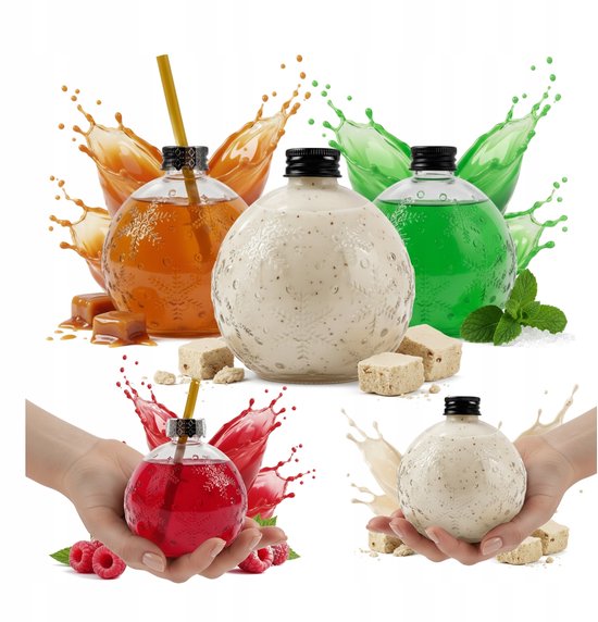 Bimberek Serie - Glazen Flessen - 400ml - Kerstontwerp - Inclusief Rietje van Merkloos