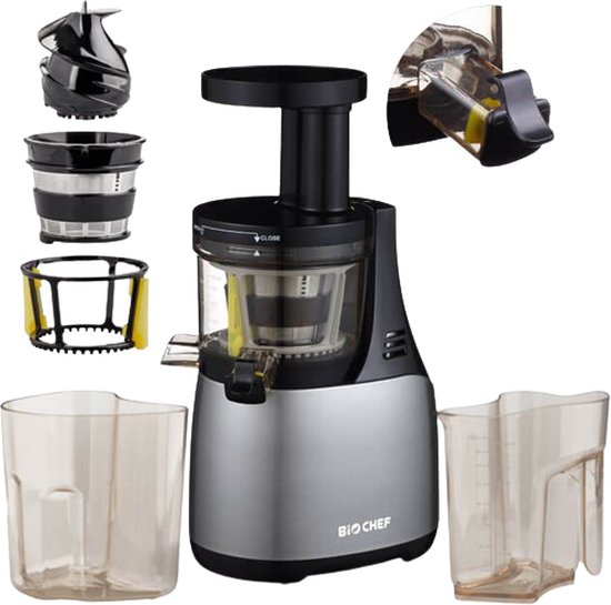 BIOCHEF Slowjuicer - Slow Juicer - Fruitspers - Juicers Slowjuicer - Juicer voor Groenten en Fruit - Sapmaker - Groenten en Fruitpers - Synergy Zilver - 150W van BioChef