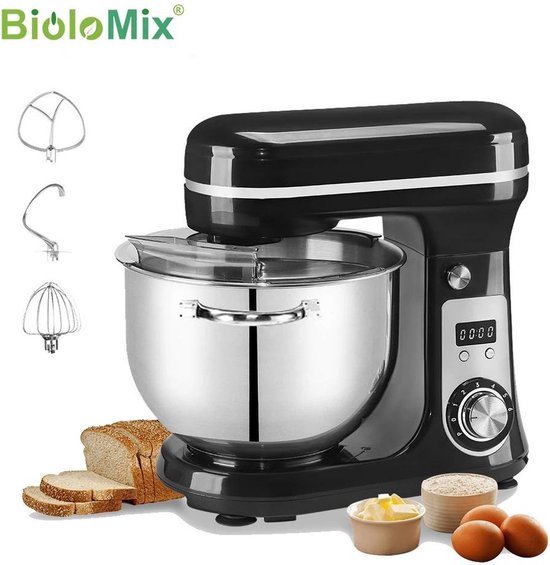 Biolomix - Keukenmixer Met 6L RVS Mengkom - professionele keukenmachine - Stille Motor - Keukenrobot - 1200W - Zwart van Merkloos
