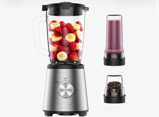 BIXc®- 3 in 1 Blender - RVS - Blenderkan 1.85L - 1500W - Met Meeneembeker.
