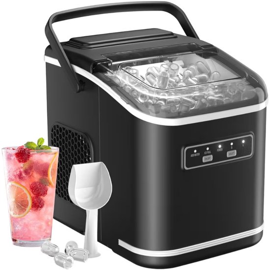 BIXc®- IJsmachine, IJsblokjesmachine, 9 Blokjes in 6 minuten, 12 kg per 24 uur, Zelfreinigende, Draagbare IJsblokjesmaker, Keuken, Kantoor, Bar of Feest.