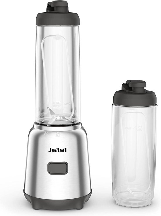BL15FD30 Mix & Move Personal Blender - 2 to go bekers - premium Tritan - compact design - verwijderbare messen - 300W vermogen - Gemakkelijk gebruik - 1 knop besturing - zilver