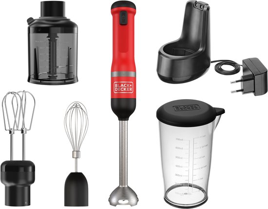 Black & Decker BCKM1014KR-QW 0,7 l Staafmixer Rood, Roestvrijstaal van Merkloos