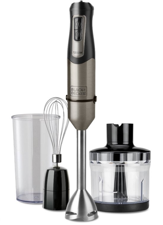 Black & Decker BXHBA1200E Staafmixer 1200 W Zwart, Transparant van Black+Decker