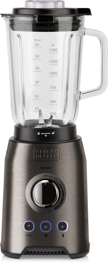 BLACK+DECKER Blender BXJB1200E - Smoothie Maker - Mixer voor Soep, Saus en Babyvoeding - Ice Crusher - Inhoud 1500ml - RVS - 1200W van BLACK+DECKER