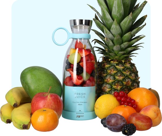 Blauwe Draadloze Blender To Go - Smoothie maker voor onderweg! - Draagbare mini blender blauw - Mixer voor smoothies - Draadloos opladen mogelijk! - Handmixer voor gezonde drankjes van Merkloos