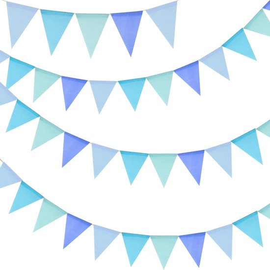 Blauwe Vlaggenlijn voor Buiten, Weerbestendig, 12 Meter met 36 Vlaggen, Jute Vlaggen voor Tuin, Verjaardag en Kinderkamer Decoratie