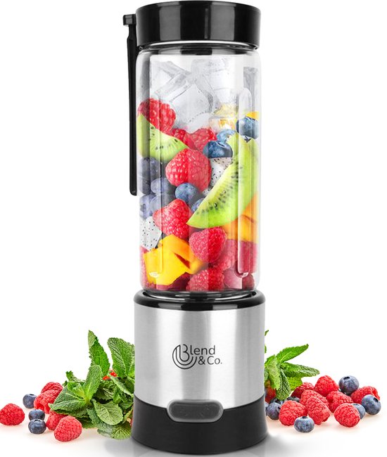 Blend&Co Mini Blender To Go - 450ml Glas - Draadloos & Draagbaar - Smoothie Maker - USB Oplaadbaar - Portable Blender van Merkloos