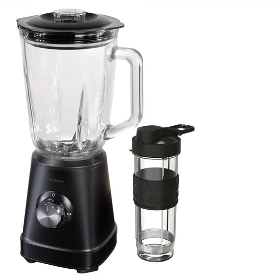Blender 1200W - 1.5L - Smoothie Maker - Inclusief beker to go 570ml - Glas - Zwart - Vivid Green van Vivid Green