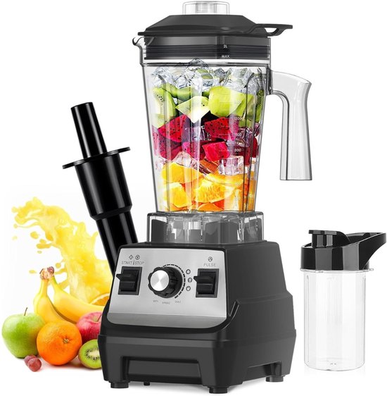 Blender 1.8L High Performance Mixer - 300ml To-Go mok - 6-voudige metalen mes - pulsfunctie MAX 1800W - mok BPA vrij - ijsbreker - eiwitschudder, crusher, smoothie maker 4-IN-1 blender van Herzberg.