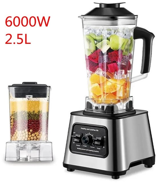 Blender 2,5L - 6000W Keukenmixer met 4 RVS Messen - Voor Smoothies, IJs, Noten en Fruit