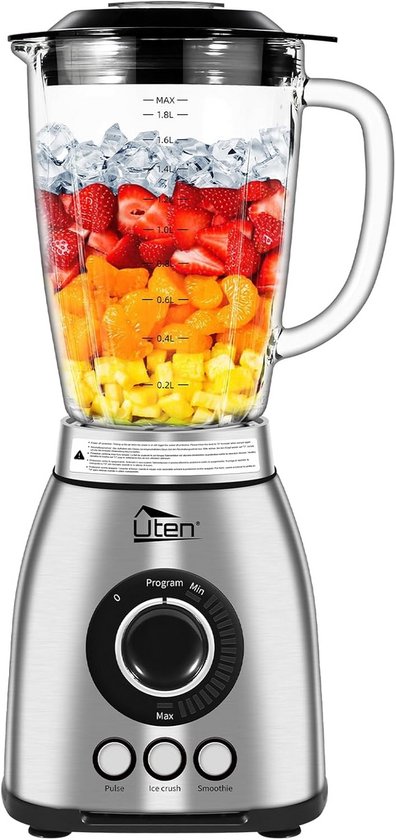 Blender 2L met 1800W - Elektrische Mixer met 3 Voorgeprogrammeerde Standen en 18 Snelheden voor Smoothies, IJs en Meer van Merkloos