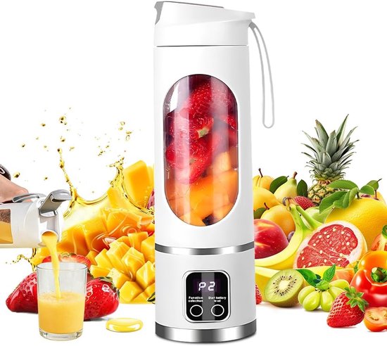 Blender, 450 ml, draagbare blender met 12 messen, mini-USB-mixer voor milkshakes, sappen, smoothies en ijsdranken (wit)