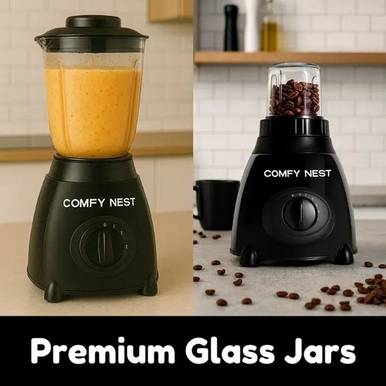 Blender – 800W – 1,5 Liter Glazen Kan – Koffiemolen en Hakmolen – 5 Snelheden en Pulse – Zwart